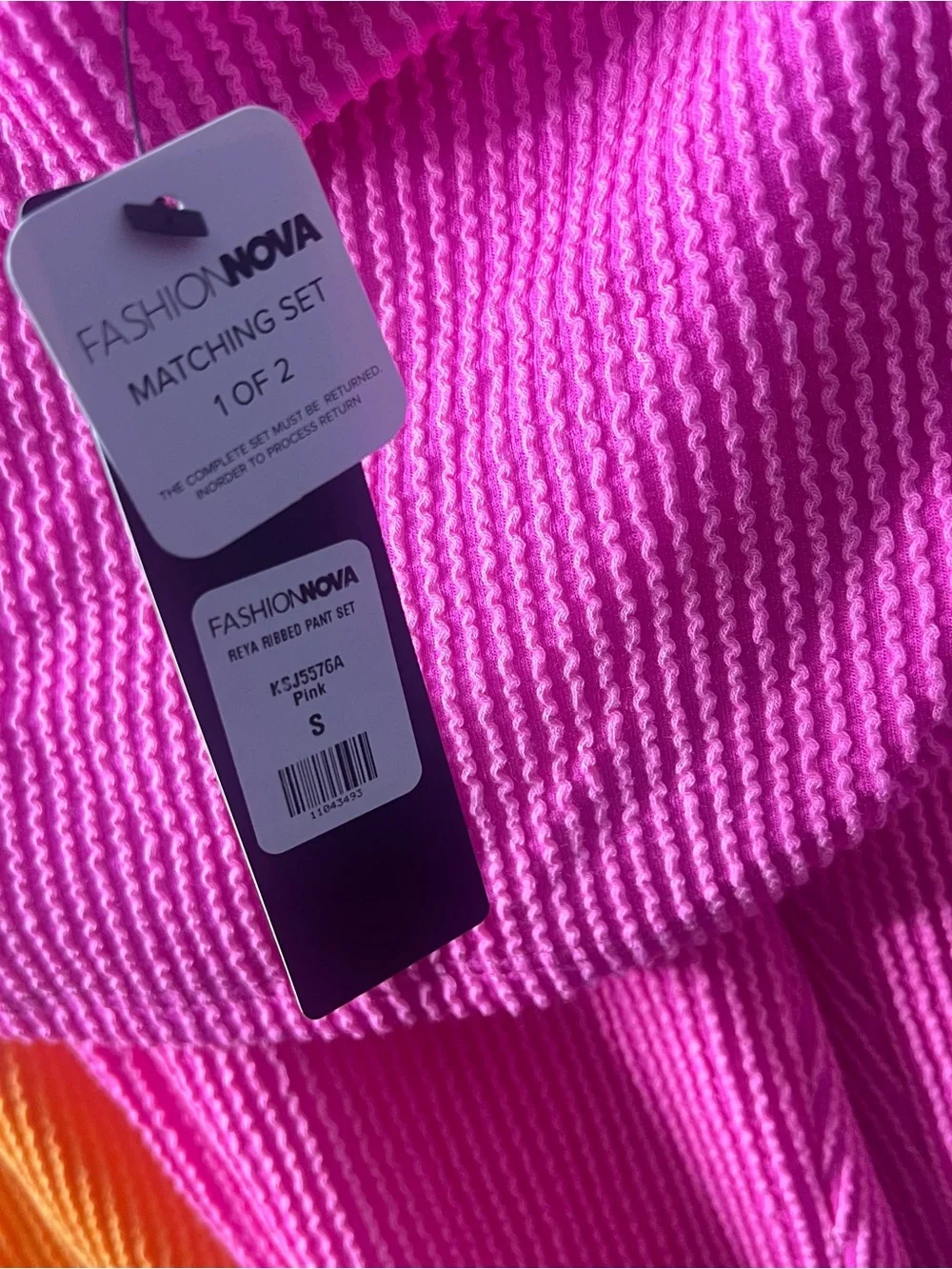 Fashion Nova Hot Pink Ribbed Bandeau & Track Pants Set